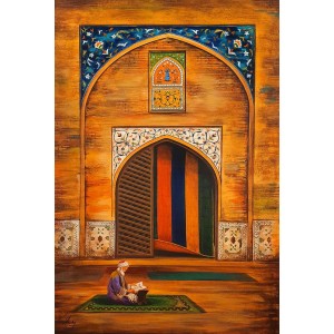 S. A. Noory, Wazir Khan Mosque - Lahore, 36 x 54 Inch, Acrylic on Canvas, Cityscape Painting, AC-SAN-130